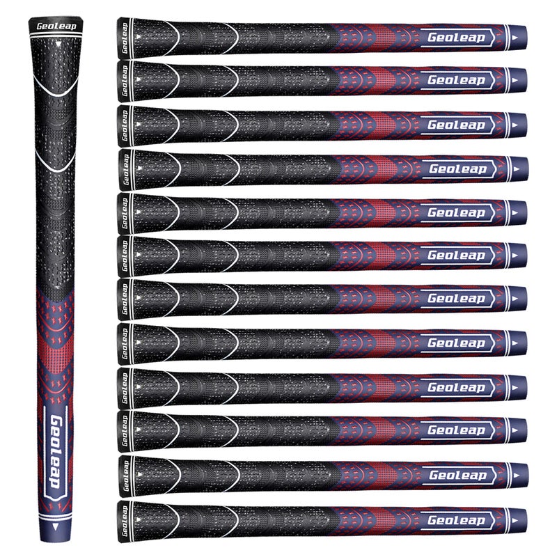 Geoleap Golf Grips Set of 13- Cord Rubber Compound Material, Hybrid Golf Club Grips, All Weather Performance. (Navy Blue Red, Midsize) - Image 1